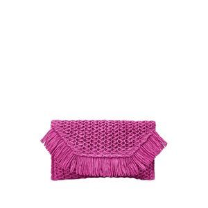 Woven Straw Envelope Fringe Trim Rattan Beach Clutch Handbag Hot Pink :>